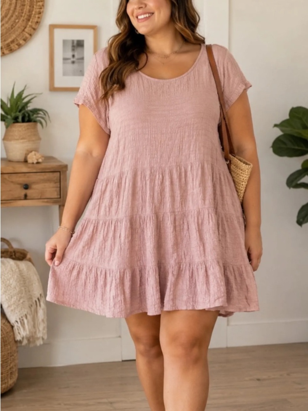 Knox Rose Dusty Rose Tiered Mini Dress